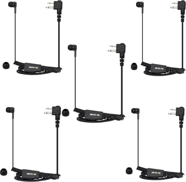 Retevis In Ear-headset med mikrofon, 2-stifts indragbar hörsnäcka Kompatibel Motorola etc Tvåvägsradio (5 st)