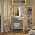 Miniatyrbild 4 av 6: Vicco Dekos sminkbord, Vit, 75 cm med LED-spegel, QI-laddare och pall