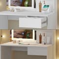 Miniatyrbild 5 av 6: Vicco Dekos sminkbord, Vit, 75 cm med LED-spegel, QI-laddare och pall