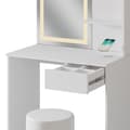 Miniatyrbild 6 av 6: Vicco Dekos sminkbord, Vit, 75 cm med LED-spegel, QI-laddare och pall