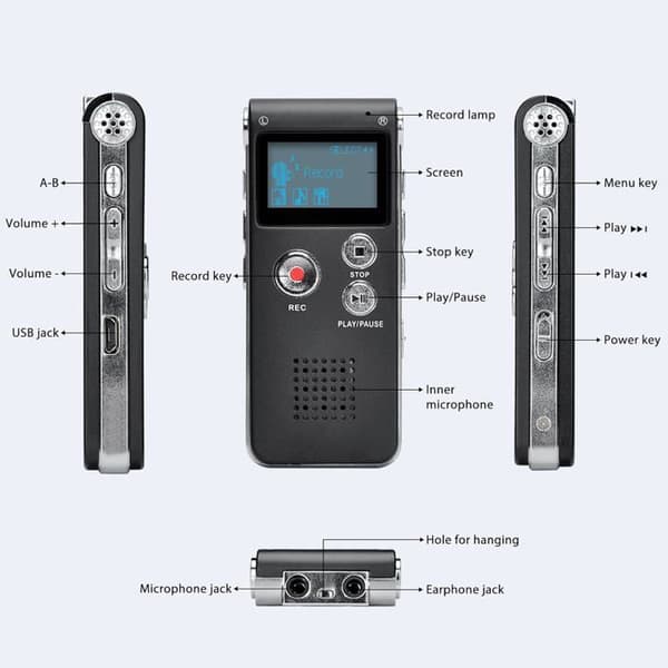 Digital voice recorder - COVVY - 16 GB - MP3 player - Voice activated - Portable