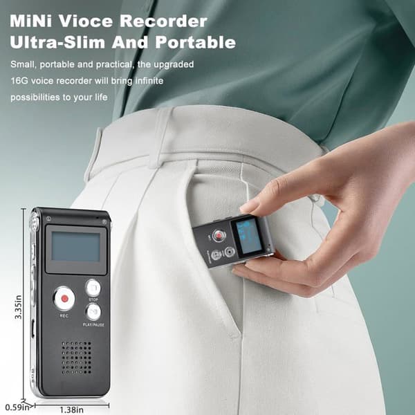 Digital voice recorder - COVVY - 16 GB - MP3 player - Voice activated - Portable