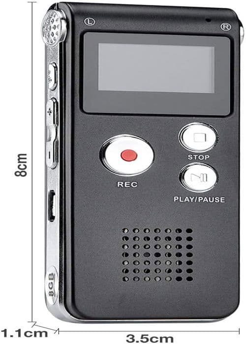Dictaphone - Ej specificerad - Digital Röstinspelare - 8 GB - Dubbel Mikrofon - Bärbar