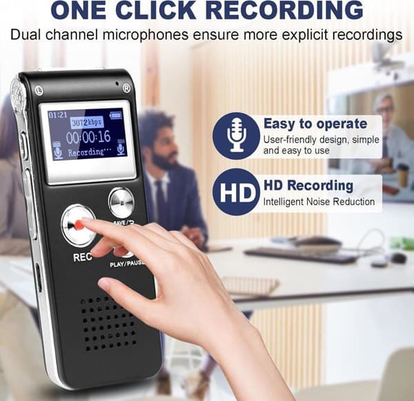 DISTANCEE Digital röstinspelare 3072 kbps HD med uppspelning, 7 nivåer av intelligent ljudreducering, diktafon, auto104