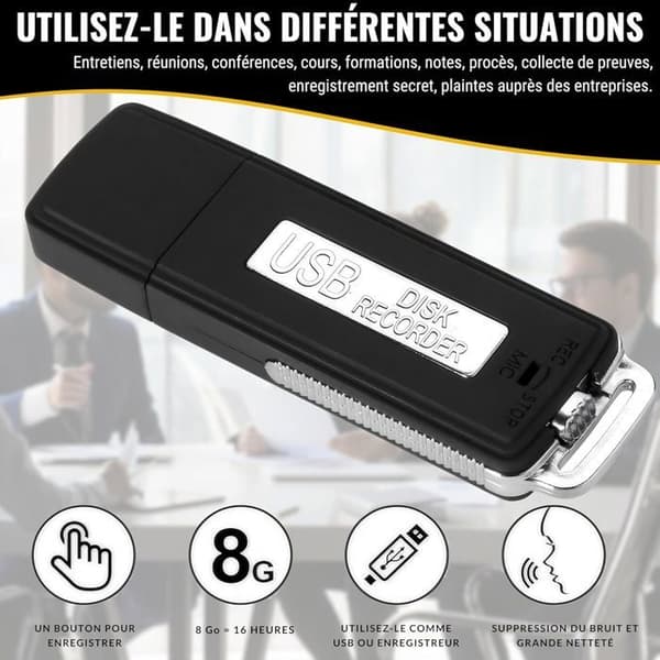 Digital Röstmikrofon - USB - Mini Diktapfon - 8 GB - Bullerreduktionsfunktion - Portabel
