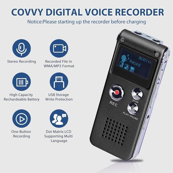 COVVY Digital Diktaphon Bärbar 16GB Ljudinspelare Ljudinspelare Diktaphon LCD Spelare MP3 Dictapho46