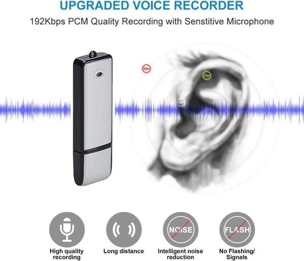 Digital Dictaphone - Podazz - Röstinspelare 8 Go - USB-uppladdningsbar - 18 timmars inspelning