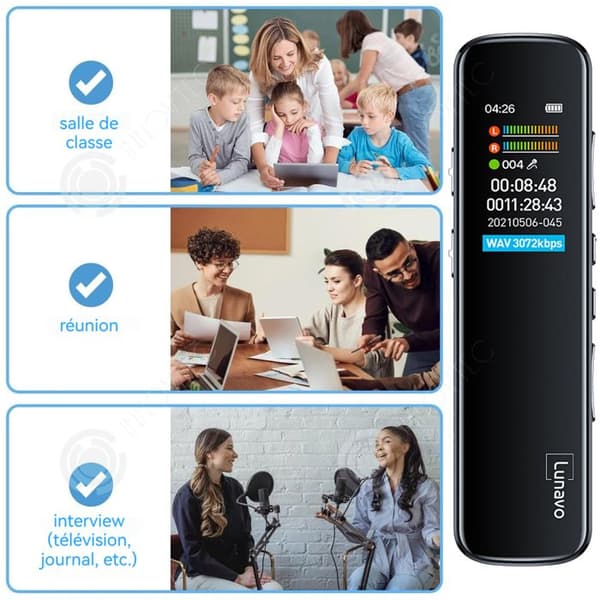 INN Digital röstinspelare 32GB 3072kbps USB 2.0 6D HD-ljudinspelare med 3 mikrofoner Brusreducering digital diktafon