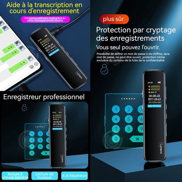 INN Digital röstinspelare 128 GB 3072 kbps USB 2.0 6D HD-ljudinspelare med 3 mikrofoner Brusreducering digital diktafon