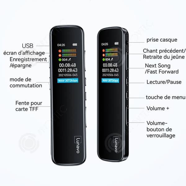 INN Digital röstinspelare 128 GB 3072 kbps USB 2.0 6D HD-ljudinspelare med 3 mikrofoner Brusreducering digital diktafon