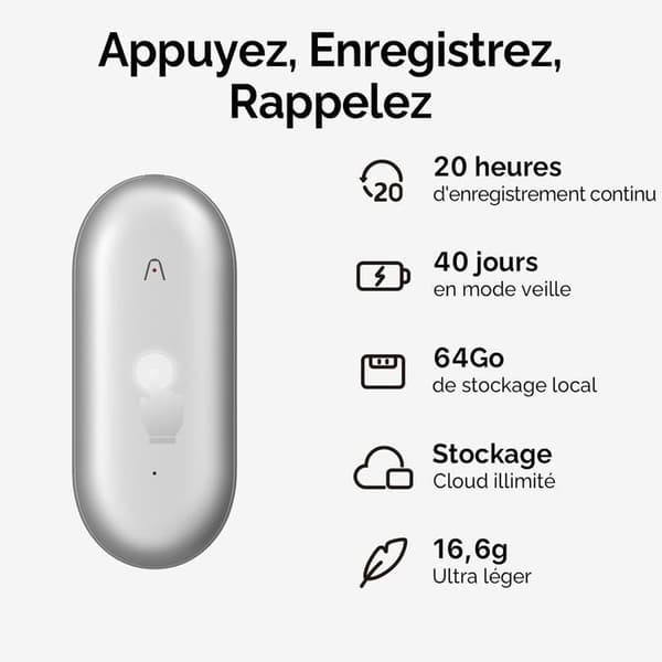 PLAUD NotePin AI röstinspelare med kit, stöd för transkribering och sammanfattning