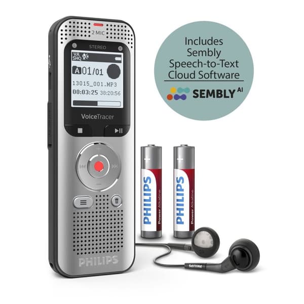 Philips DVT2015 Ljudinspelare inkl Sembly - Stereo MP3/PCM - Sembly tal-till-text molnprogramvara/taligenkänning - 8 GB - USB