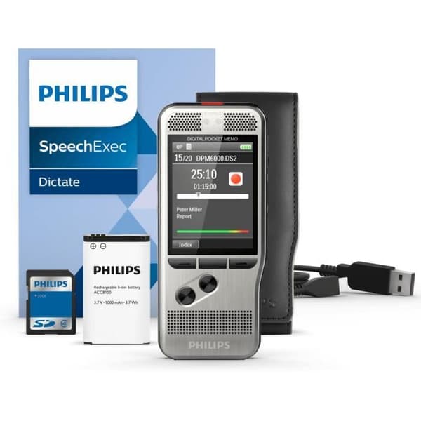 Philips DPM6000 digital diktafon med två mikrofoner och SD-kortplats - Svart