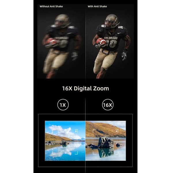 INF Digitalkamera 48 MP, 1080p HD, 16x zoom, flip screen Sort