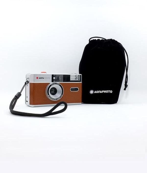AgfaPhoto - Genopfyldeligt analogt kamera 35 mm - Inklusiv håndledsrem og opbevaringspose - Brun