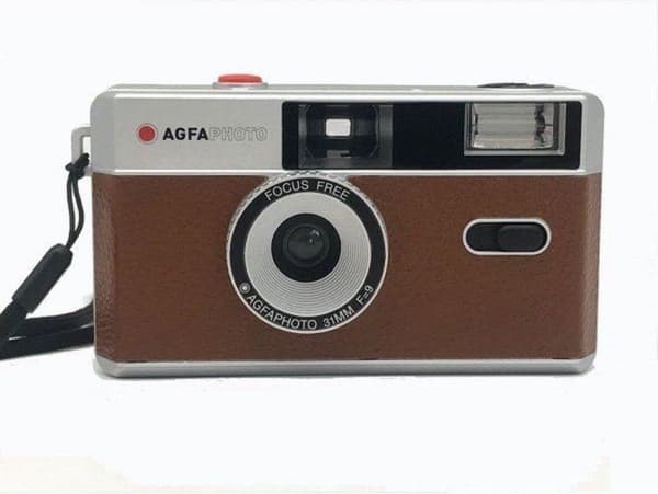 AgfaPhoto - Genopfyldeligt analogt kamera 35 mm - Inklusiv håndledsrem og opbevaringspose - Brun