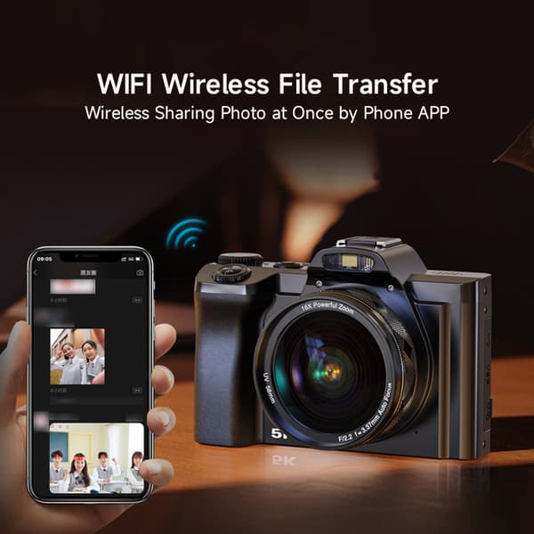 INF Digitalkamera 5K/48MP/16X zoom/6-axis stabilisering 3,5" skärm WiFi