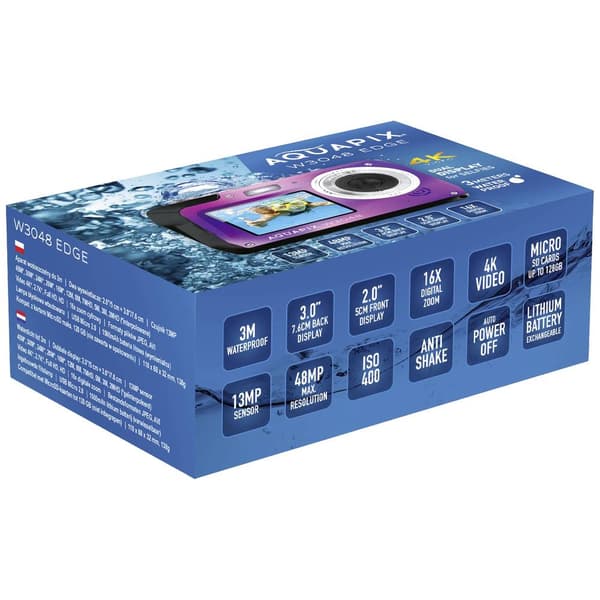 Aquapix W3048-V Edge Violet Digitalkamera 48 Megapixel Violett Undervattenskamera, Frontdisplay
