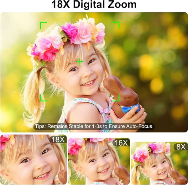 INF Digitalkamera 4K/48MP/18X digital zoom/autofokus/dobbeltkamera med 32GB TF-kort