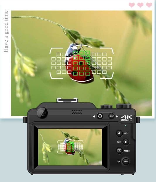 INF Digitalkamera 4K/48MP/18X digital zoom/autofokus/dobbeltkamera med 32GB TF-kort