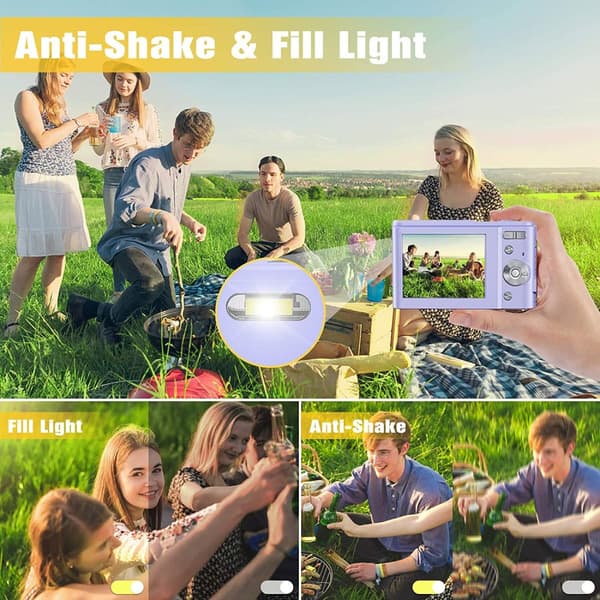 INF Digitalkamera med 48 MP, HD 1080p, 16x zoom, minnekort