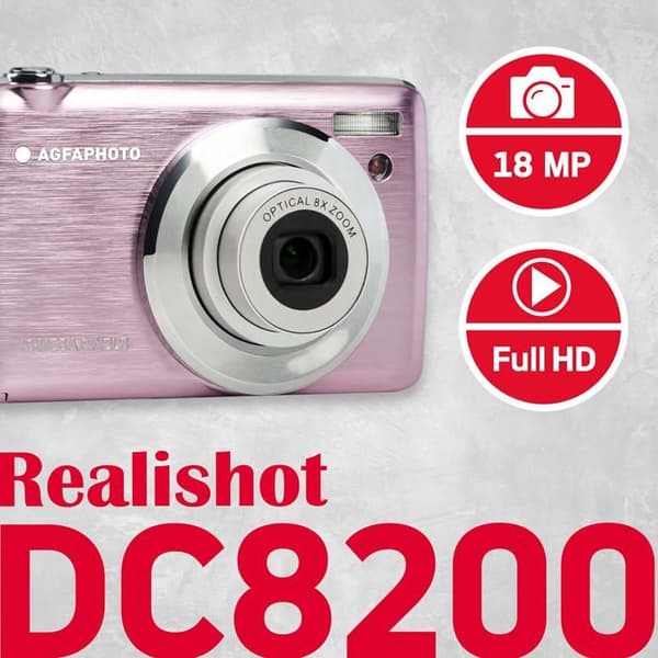 AGFA PHOTO Realishot DC8200 - Compact Cam Digital Camera (18MP, Full HD-video, 2,7-tums LCD-skärm, 8X optisk zoom, batteri