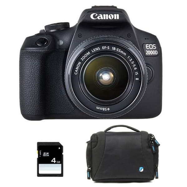 Canon systemkamera eos 2000d + 18-55 is II + väska + sd 4go