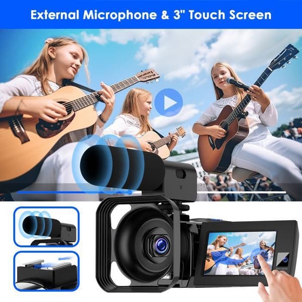 4K+1080P UHD-videokamera främre bakre dubbellins 56MP WiFi videokamera med mikrofon