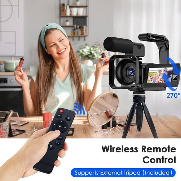 4K+1080P UHD-videokamera främre bakre dubbellins 56MP WiFi videokamera med mikrofon