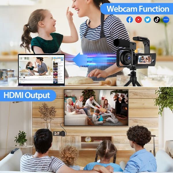 4K+1080P UHD-videokamera främre bakre dubbellins 56MP WiFi videokamera med mikrofon
