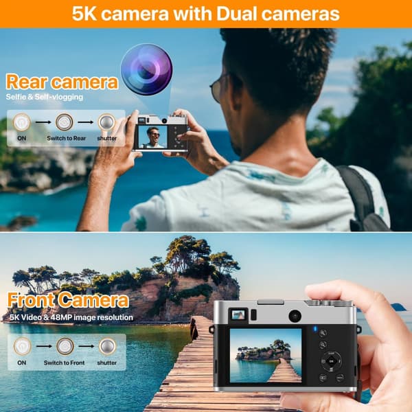 INF 5K digitalkamera, front-bagkameraer/søger/autofokus/anti-shake/32-GB kort Brun