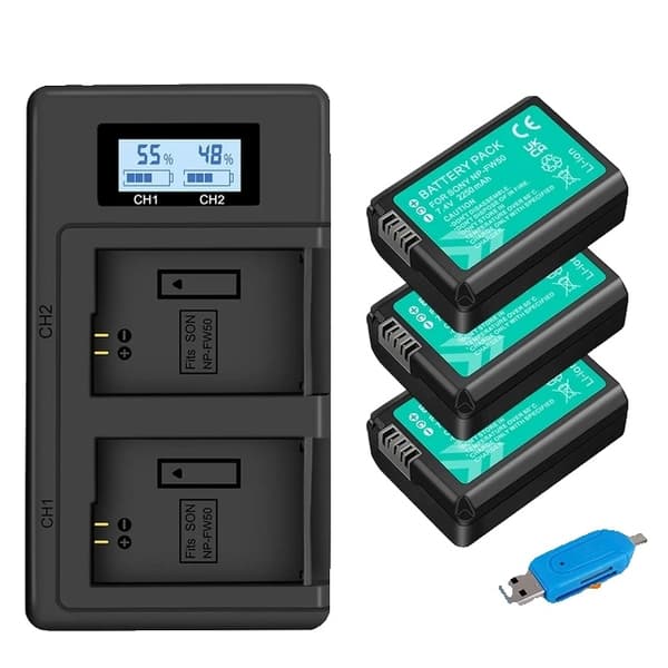Sony NP-FW50 -akku, LCD-kaksoislaturi, yhteensopiva Sony Alpha a6500, a6300, a6000 kanssa., 8 kpl FW50 3PCS and charger