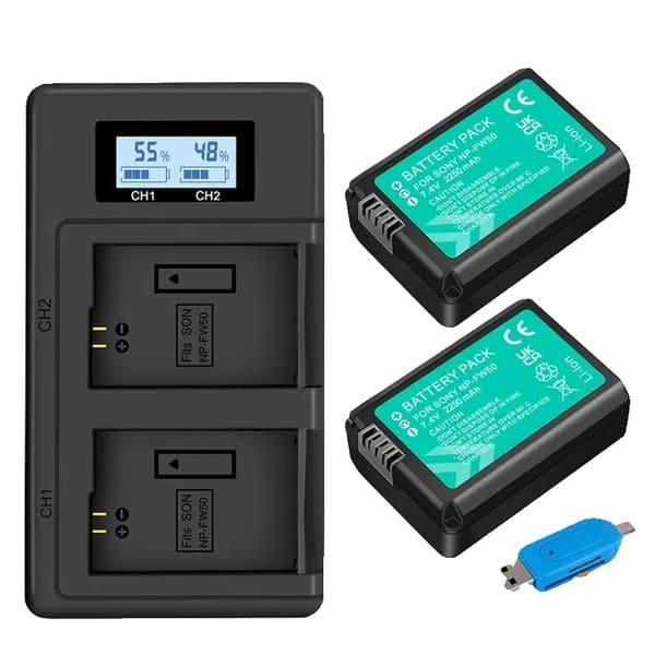 Sony NP-FW50 batteri, LCD dobbelt oplader, Kompatibel med Sony Alpha a6500, a6300, a6000, 8PCS FW50 2PCS and charger