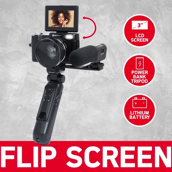 Kit Vlogging - AGFA FOTO - VLG-4K - Kamera 24MP - Videoupplösning 4K - Vidvinkelobjektiv