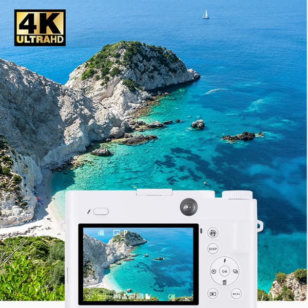 INF DC218T 4K Dual Lens-kamera med 32 GB hukommelseskort (hvid)