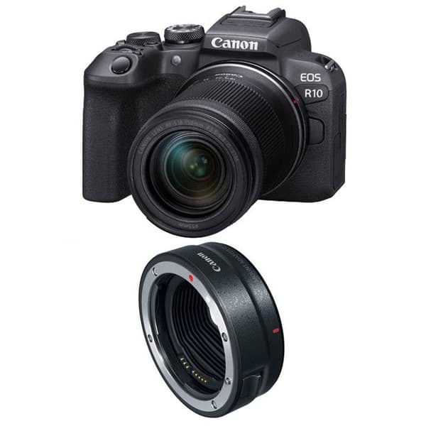 Canon systemkamera hybrid eos r10 + rf-s 18-150mm f3.5-6.3 is stm + ef-eos r adapter Svart