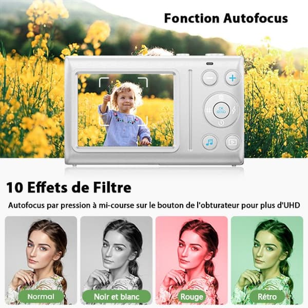 Campark Compact Digital Camera - 4K HD 64MP kamera, 2,4" LCD uppladdningsbar barnkamera med 16X zoom (vit)