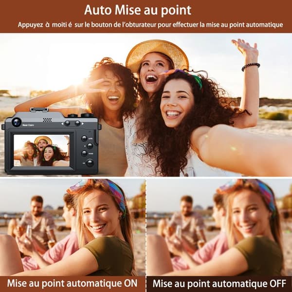 Campark Compact Digital Camera 4K 64MP Autofokus Dubbelbatteri Micro SD-kort 64G Uv-objektiv 3" Makro