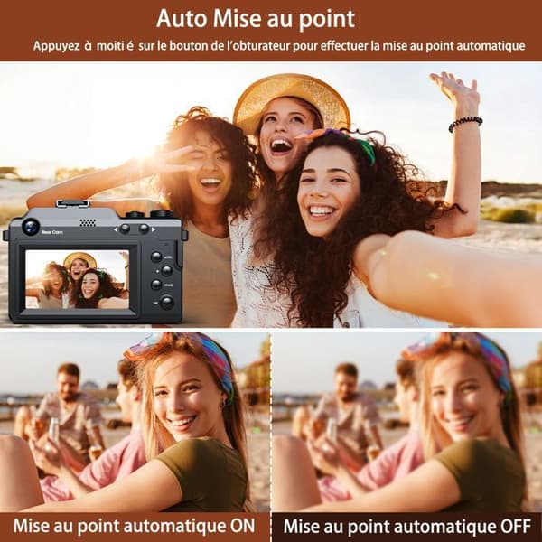 Kompakt 4K 64MP digitalkamera Campark Autofokus 3″ kamera LCD-skärm Micro SD 64G-kort Dubbelt batteri