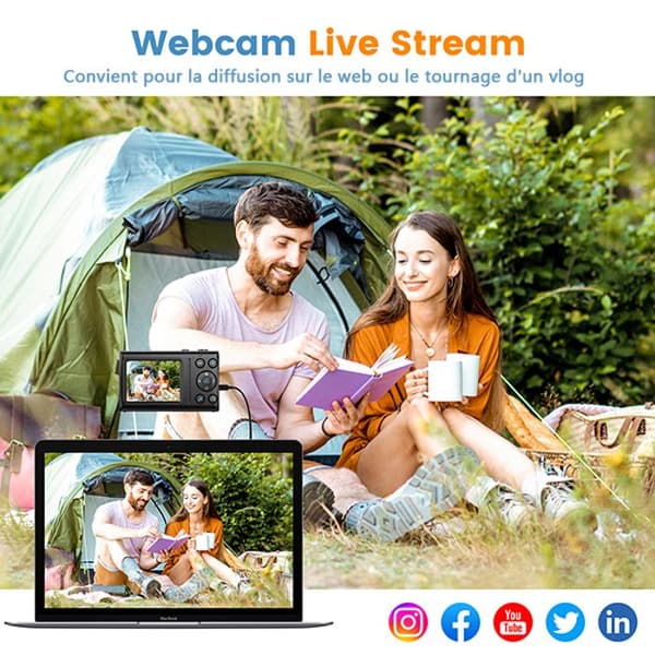 Campark Compact 4K 64MP digitalkamera 2,4" LCD uppladdningsbar kamera med 32 GB SD-minneskort (svart)