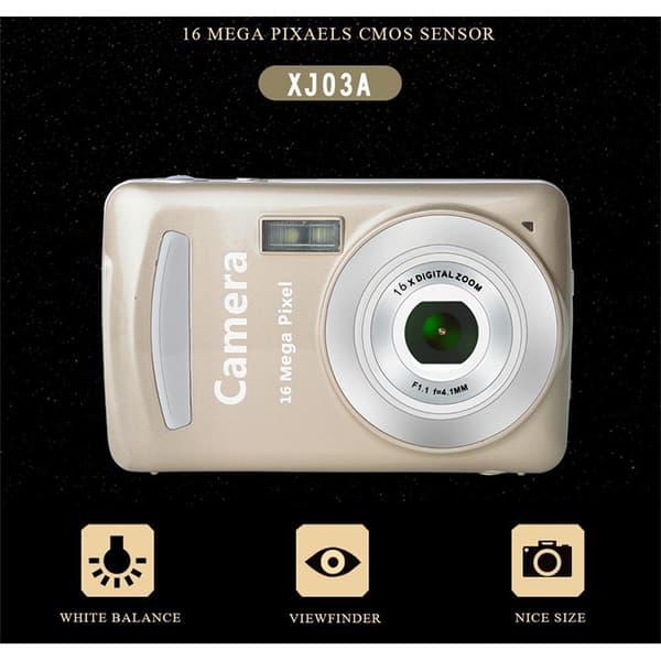 INF Pek-og-skyt digitalkamera med 16x optisk zoom - 16MP, 1080p video, 2,4 tommers LCD - Gull