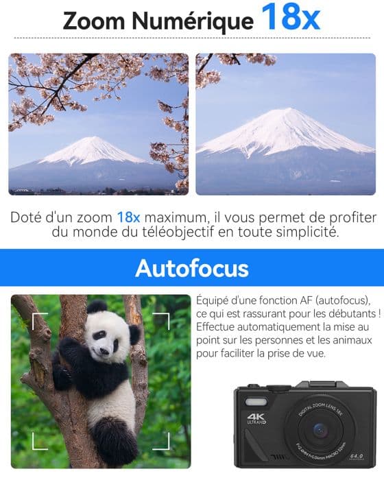4K digitalkamera 64MP 1080P FHD kompaktkamera med autofokus digitalkamera med 18X digital zoom