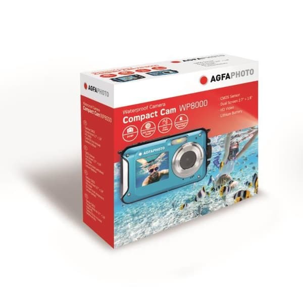 AGFA FOTO Realishot WP8000 - Vattentät digitalkamera (HD-video, dubbel LCD-skärm, 16x digital zoom) - blå