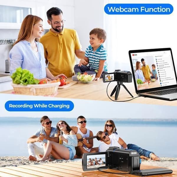 JEEMAK 4K Videokamera 48MP Vlogkamera för Youtube 3" roterande pekskärm Nattvision IR med 32 GB SD-kort