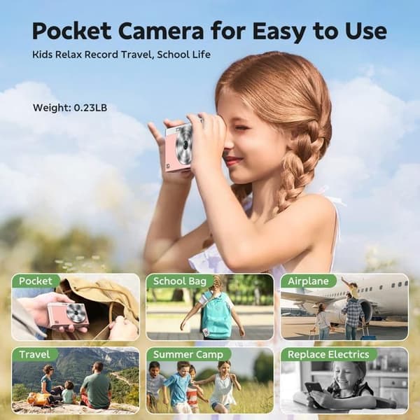 JEEMAK Kompakt Digitalkamera 1080P Videokamera 50MP, 2.8" LCD-skärm, 16X Zoom, Barn- och Ungdomskamera, Rosa