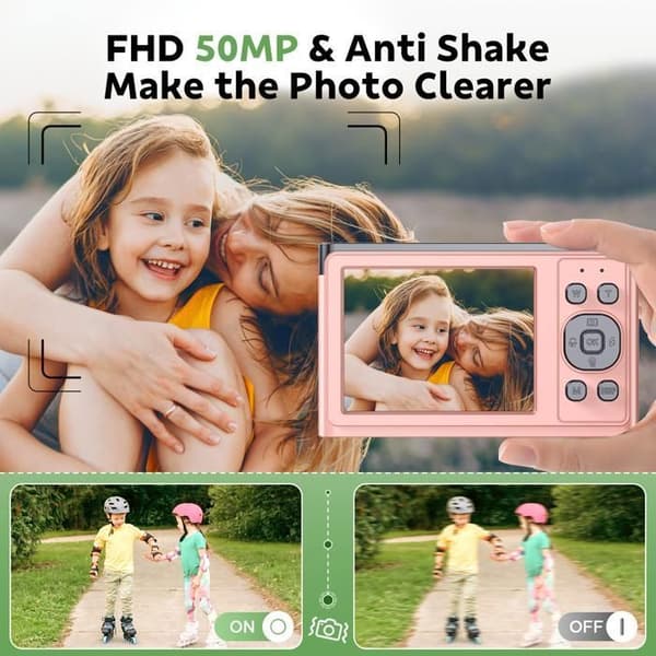 JEEMAK Kompakt Digitalkamera 1080P Videokamera 50MP, 2.8" LCD-skärm, 16X Zoom, Barn- och Ungdomskamera, Rosa