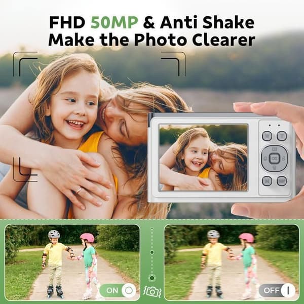 JEEMAK Kompakt Digitalkamera 1080P Videokamera 50MP, 2.8" LCD-skärm, 16X Zoom, Barn- och Ungdomskamera, Vit