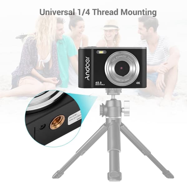 Andoer Digitalkamera, 48MP Opløsning, 16X Optisk Zoom,sort