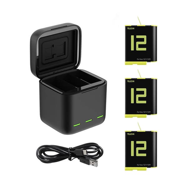 Telesin Vanntett ladestasjon for 3 batterier for GoPro Hero 9/10/11/12 + 3 batterier