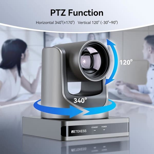 Retekess TC202 1080p PTZ-kamera, Videokamera, Hybridzoom, 12x optisk, 16x digital, AI automatiskt spårning, för konferenser